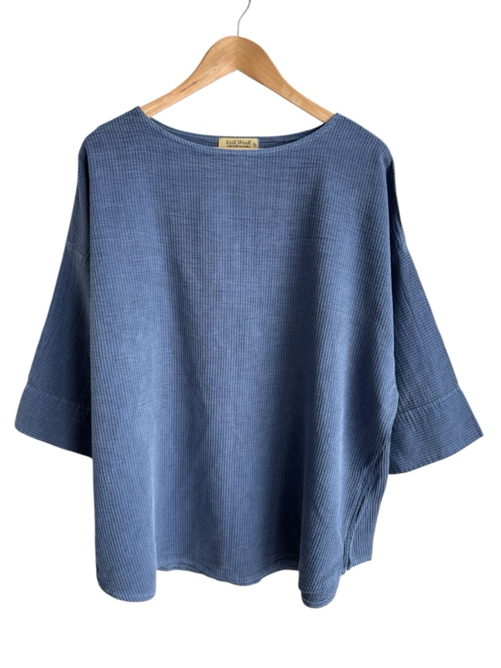 Ezze Wear 100% Cotton Ribbed Oversized Top XL Blue Textured Boxy Shirt Beachy